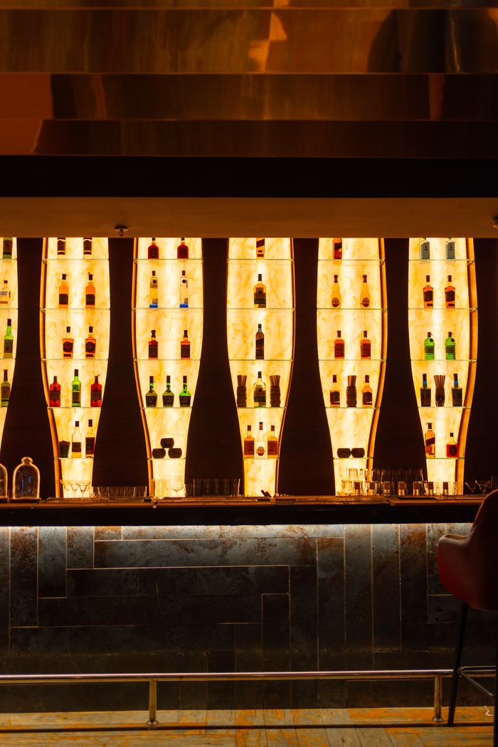 The backlit bottle wall at Bellers