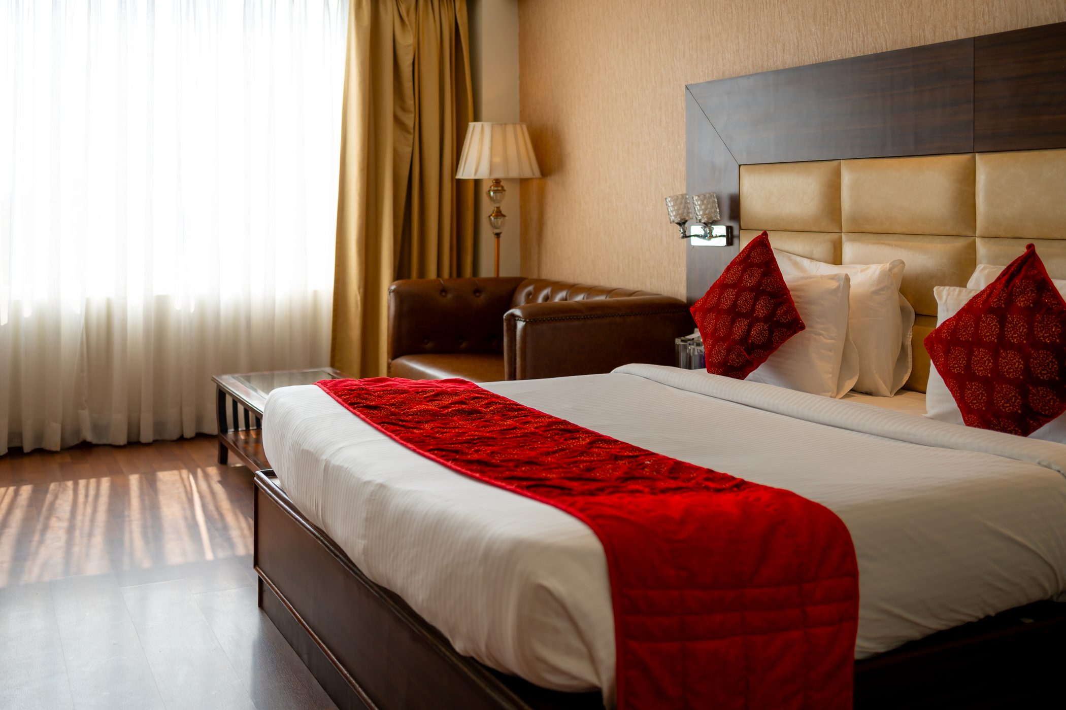 Executive Room: The room in daylight, curtains drawn back