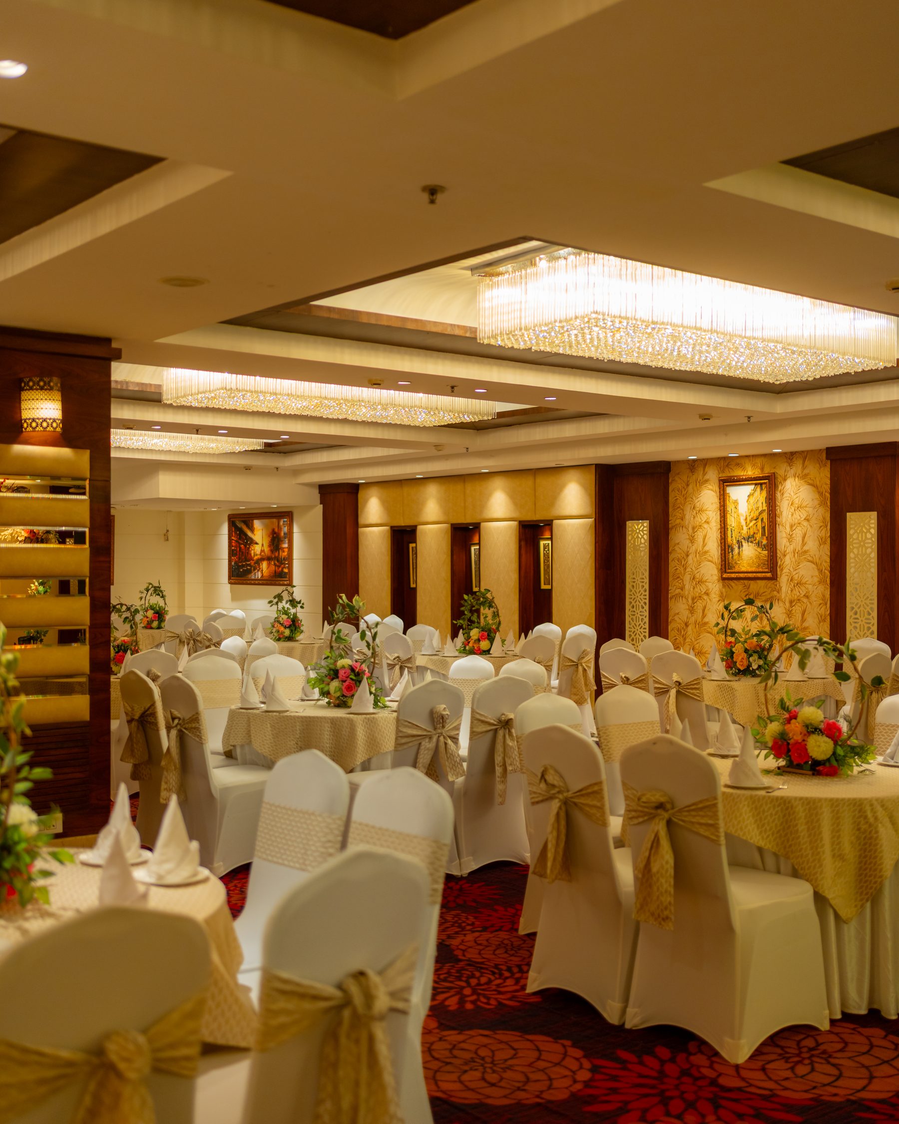 A hall dressed in cream and gold