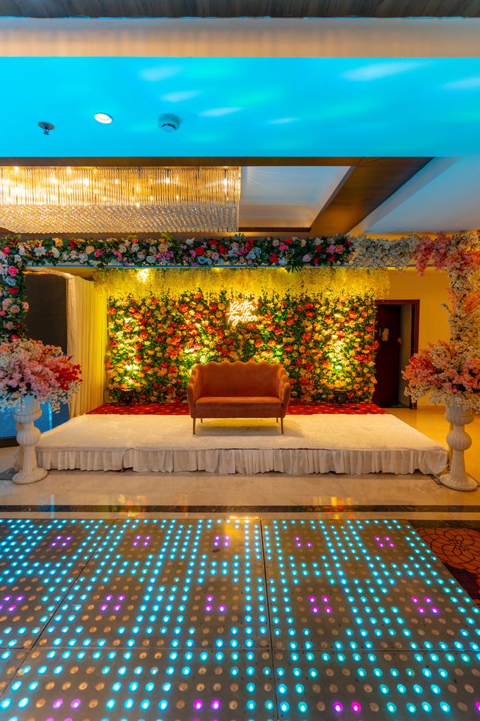 A flower wall and the lit floor
