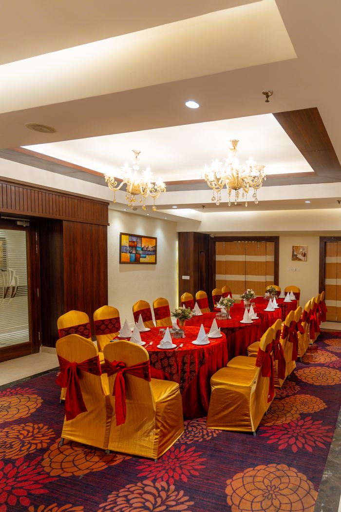 The hall set in rows for a ceremony