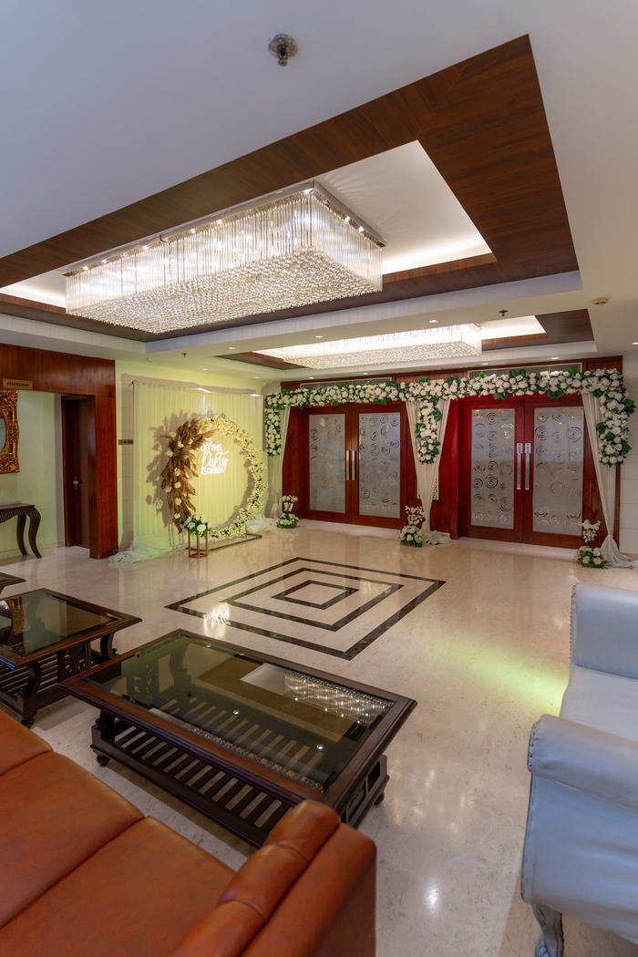 The lobby dressed for a celebration