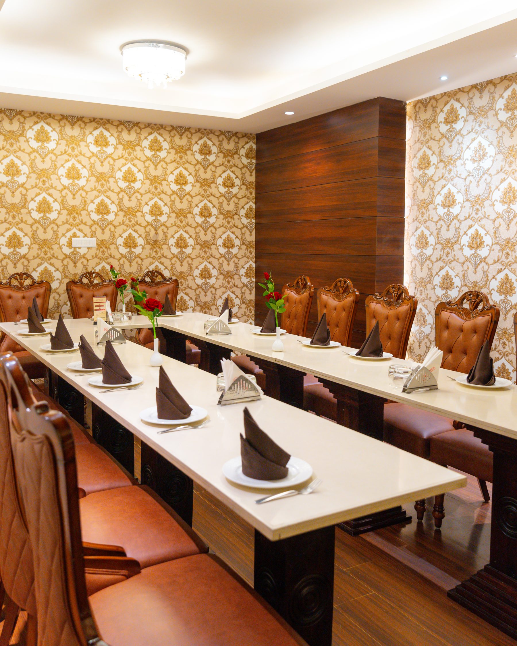 A private dining room, laid along its full length