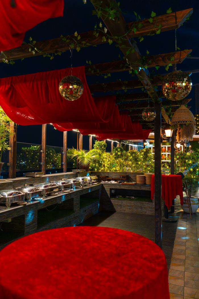 The terrace buffet, ready for service