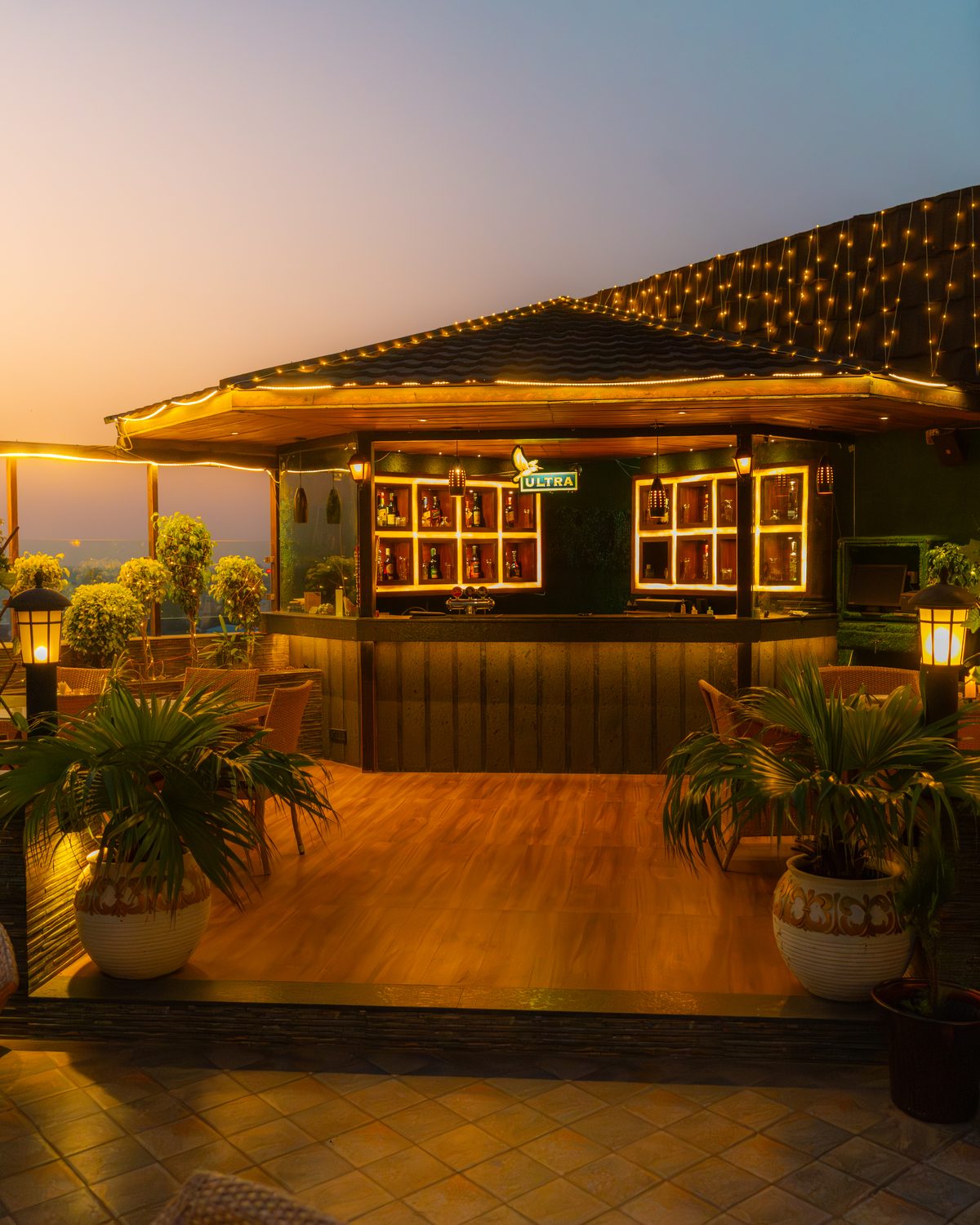 The Grand Barbeque, the rooftop bar as the light goes